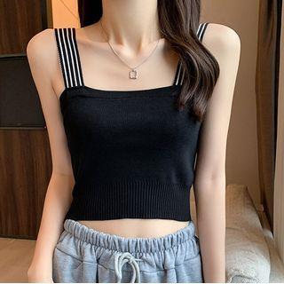 Striped Strap Square Neck Slim Fit Knit Top