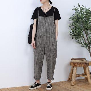 Spaghetti Strap Striped Jumper Pants Gray - One Size