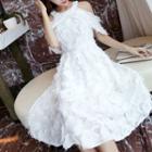 Cold Shoulder A-line Midi Cocktail Dress