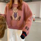 Bear Print Fleece Sweatshirt Pink - One Size