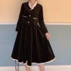 Frilled Trim Button Jacket / A-line Skirt