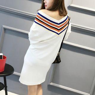 Striped Off Shoulder Long Sleeve Sweater Dress