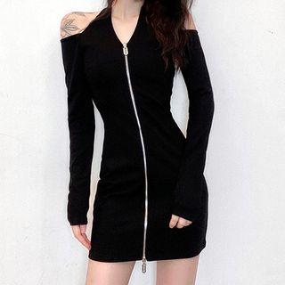 Cold-shoulder Zip-up A-line Dress
