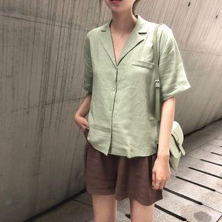 Plain Elbow Sleeve Shirt / Wide Leg Shorts