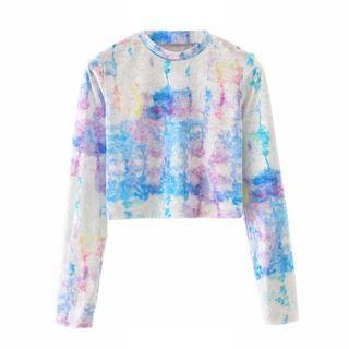 Long-sleeve Cropped Tie-dye T-shirt