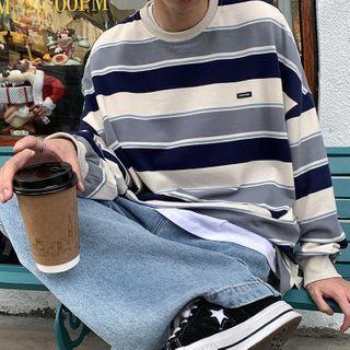 Color-block Stripe Oversize Sweatshirt