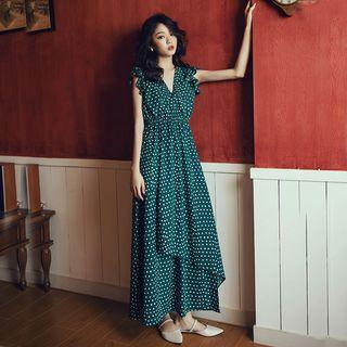 Dotted Open Back Sleeveless Midi A-line Dress