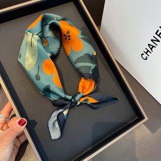Floral Print Scarf Blue & Orange - One Size