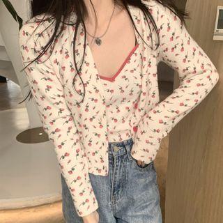 Floral Print Cardigan / Camisole Top