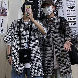 Elbow-sleeve Houndstooth Shirt