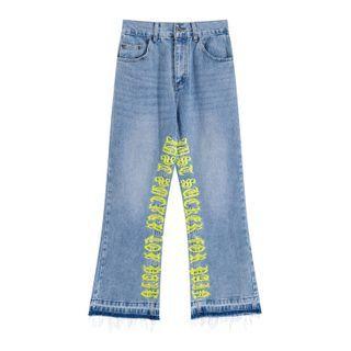 Letter Embroidered Bootcut Jeans