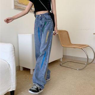 Paint Print Straight Leg Jeans