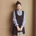 Set : Bow Long-sleeve Blouse + Sleeveless Dress