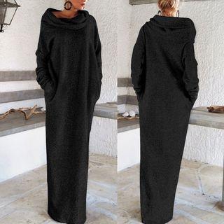 Asymmetric Turtleneck Maxi Dress