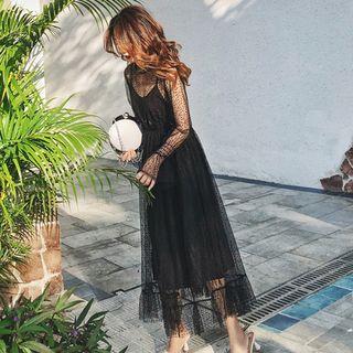 Sheer Panel Long-sleeve Maxi Dress