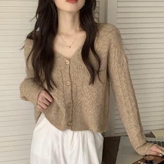 Linen Flower V-neck Long-sleeve Cardigan