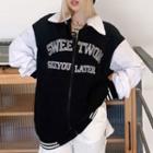 Collared Lettering Two-tone Baseball Jacket