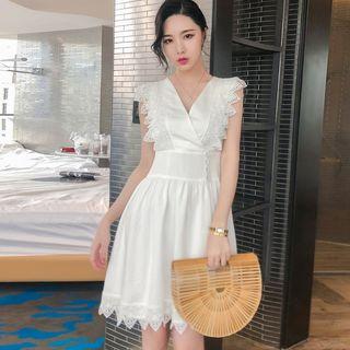 Sleeveless Crochet Trim Wrap A-line Dress