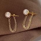 Faux Pearl Chain Stud Earring 1 Pair - B-637 - Gold - One Size