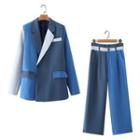 Color Block Blazer / High-waist Wide-leg Dress Pants