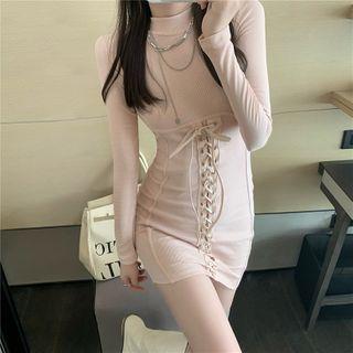 Lace-up Front Knit Sheath Dress