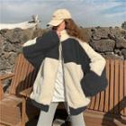 Stand-collar Zip Fleece Coat