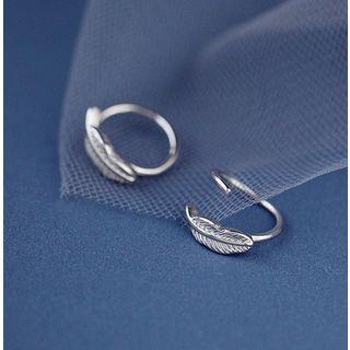 S925 Silver Feather Hoop Earring Silver - 1 Pair - One Size
