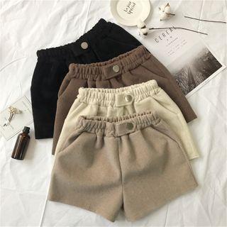 Plain Elastic-waist Woolen Shorts