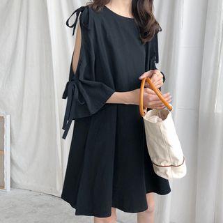 Elbow-sleeve Cold Shoulder A-line Dress