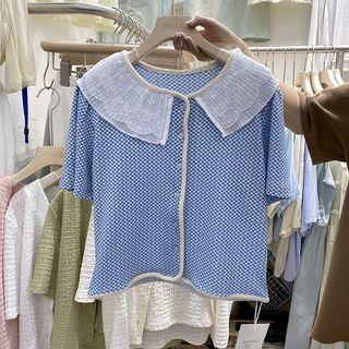 Short-sleeve Lace Collar Cropped Blouse