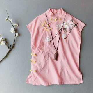 Flower Print Sleeveless Qipao Top