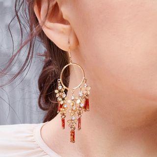 Flower Tassel Fringed Earring 1 Pair - Red & Gold - One Size