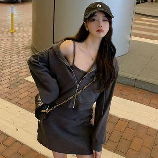 Set: Zipped Jacket + Spaghetti Strap Dress