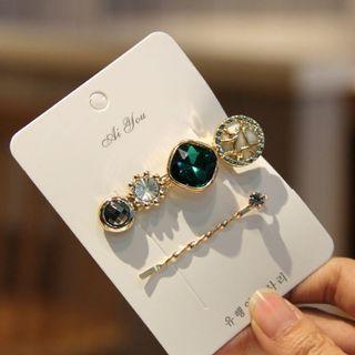 Set: Faux Pearl Rhinestone Hair Clip / Hair Pin 04 - Gray - One Size