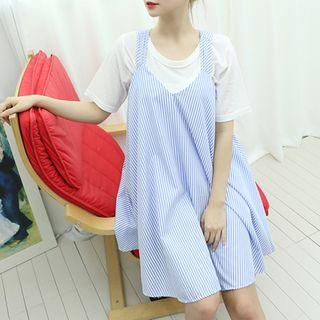 Stripe V-neck Sleeveless A-line Dress