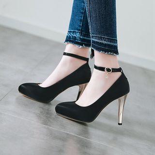 Faux Leather High Heel Ankle Strap Platform Pumps