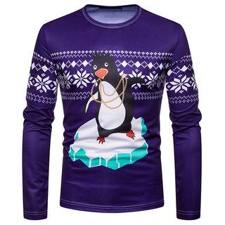 Long-sleeve Penguin Print T-shirt