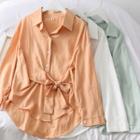 Ribbon-waist Asymmetric Loose-fit Shirt