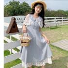Eyelet Lace Panel Short-sleeve Midi A-line Dress
