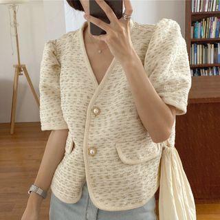 Short-sleeve Tweed Plaid Jacket