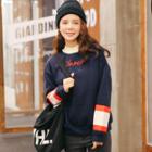 Letter Embroidered Color Bock Pullover