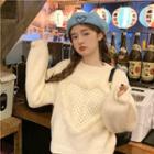 Crew Neck Plain Sweater Milky White - One Size