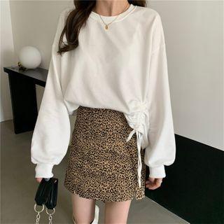 Ruched Side Round Neck Plain Pullover