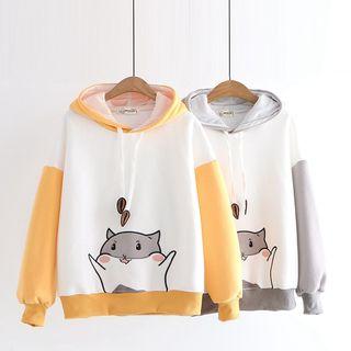 Cat Embroidered Hooded Sweatshirt