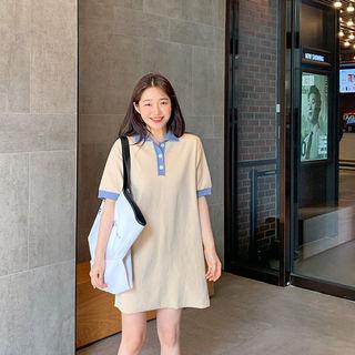 Ringer Knit Boxy Polo Dress