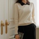 Contrast Scallop-collar Knit Top