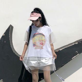 Mock Two-piece Mesh Panel Short-sleeve T-shirt