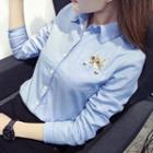 Cat Embroidered Fleece Lined Shirt