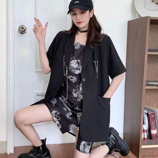 Chained Short-sleeve Blazer / Printed Strappy A-line Dress