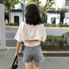 Elbow-sleeve Cutout Cropped T-shirt